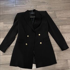 Zara Black Blazer with Gold Buttons and Shoulder Pads